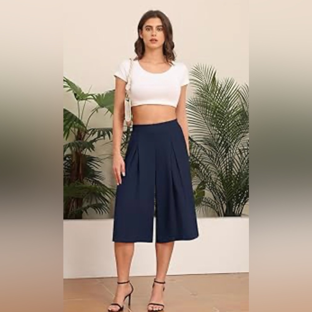 ALICE HOPE Navy Wide Leg Capri Pant US12